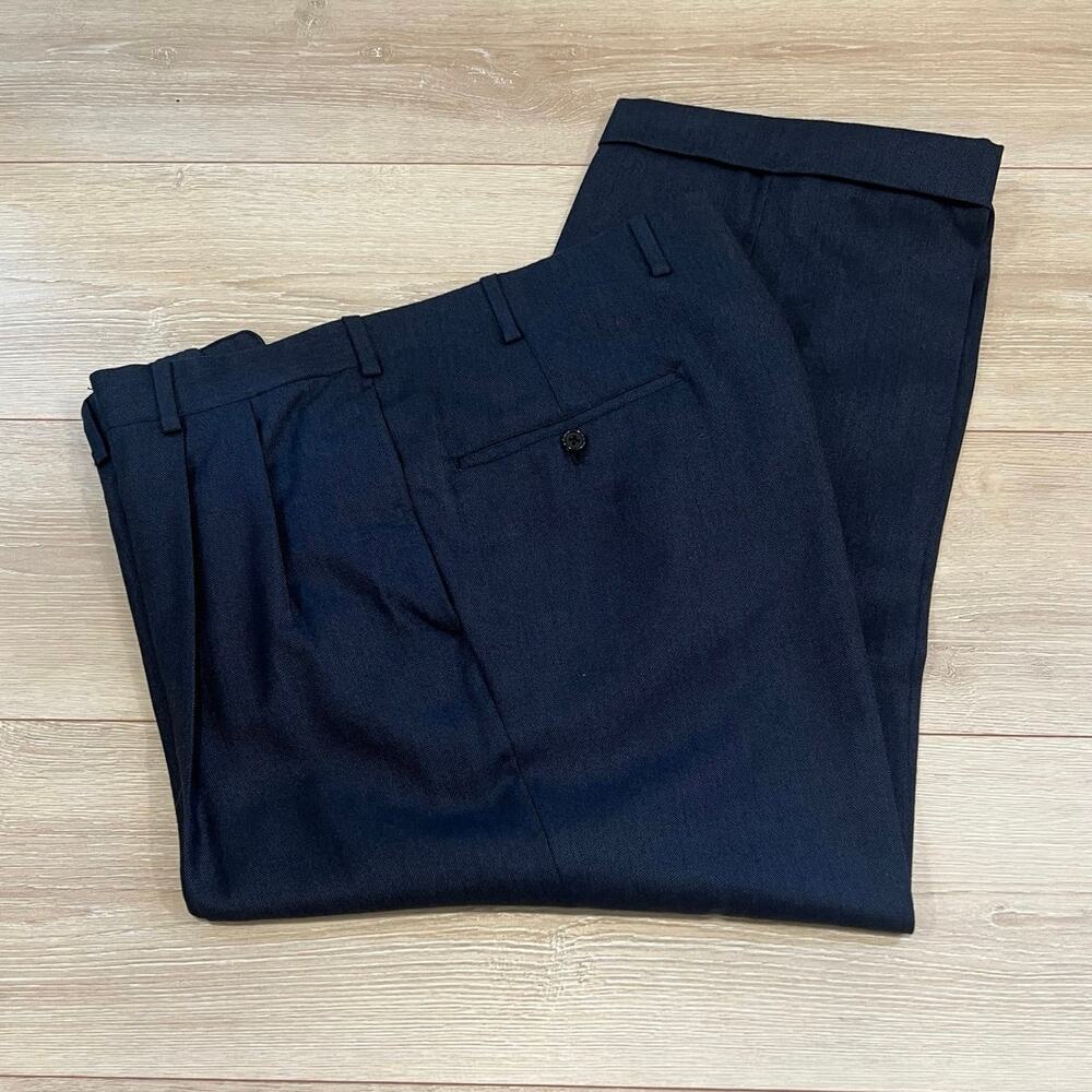 Oxxford Bespoke Men's Pleated Dress Pants Dark Blue Fully Lined Size 36 JP